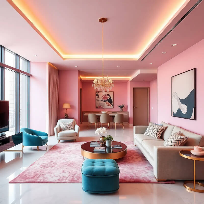 60-30-10 Rule of Interior Design Color in Practice with Pink, Beige, and Teal