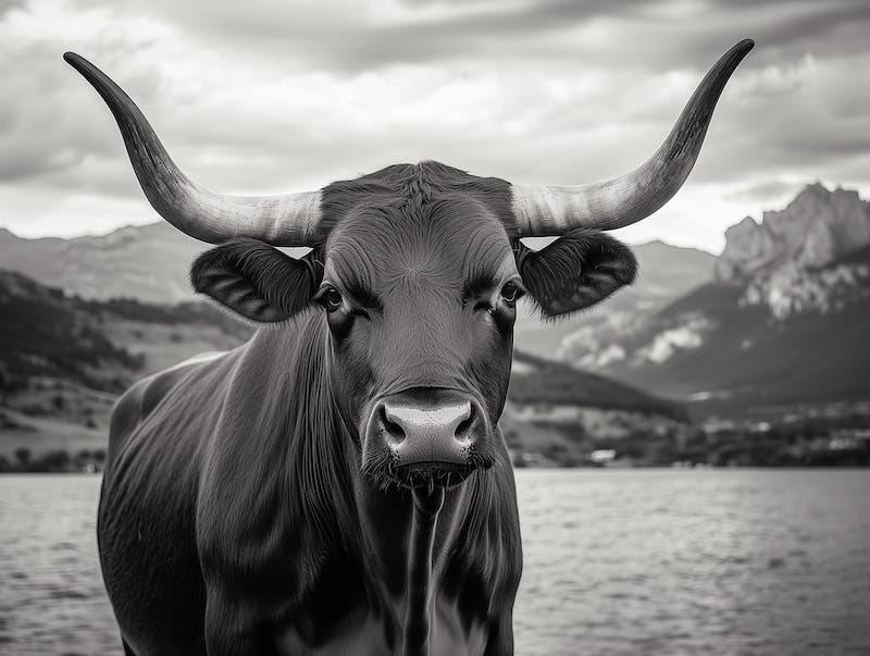 Black and While Photorealistic Bull Art