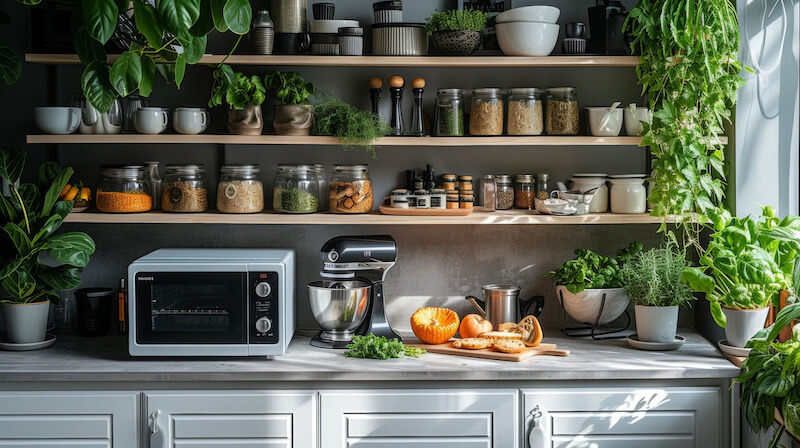 DIY Open Shelving in a Bright Kitchen