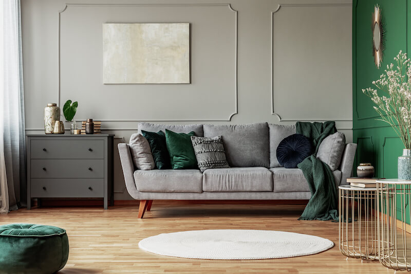 Grey and Green Living Room