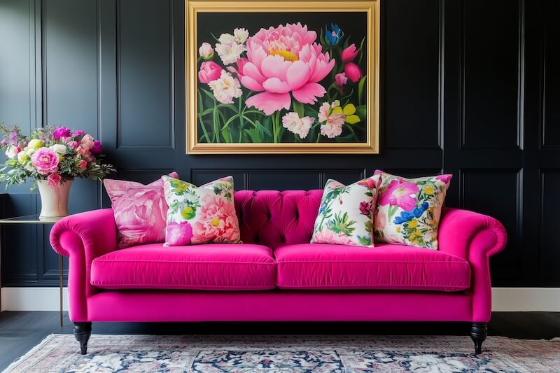 Magenta Couch and Wall Art