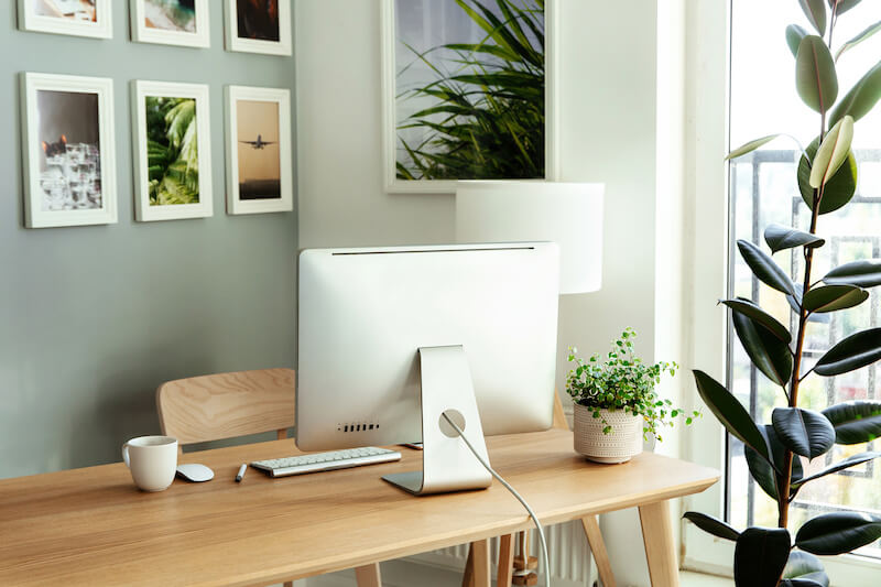 Home Office With Gallery Wall of Photos