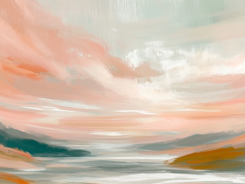 Abstract Pink and Sage Green Landscape