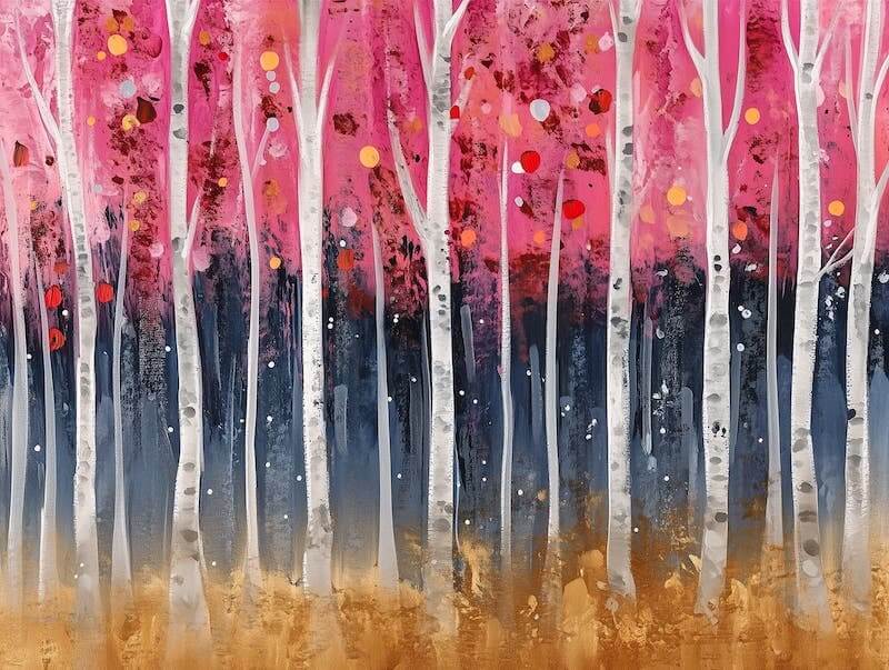 Pink and Black Forest Scene