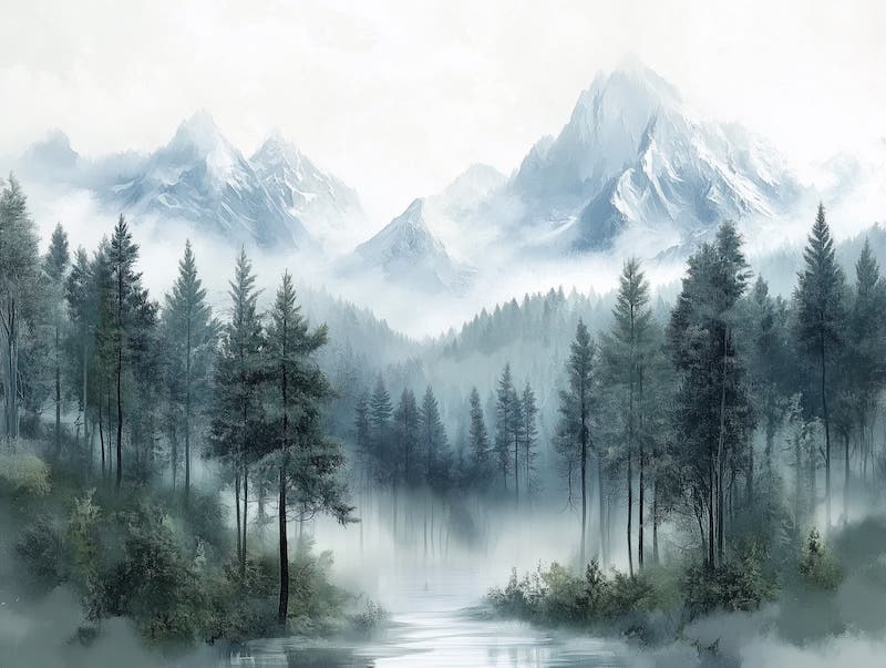 Artistic Representation of Scandinavian-style Landscape