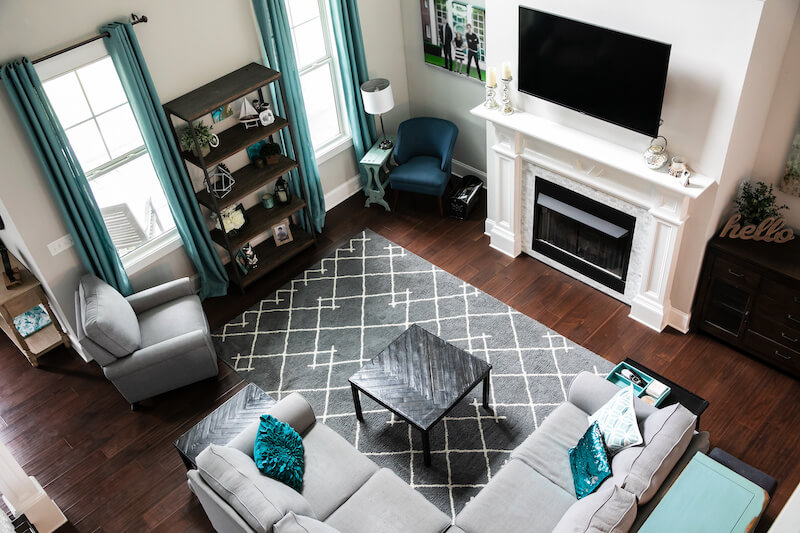 Grey and Teal Living Room