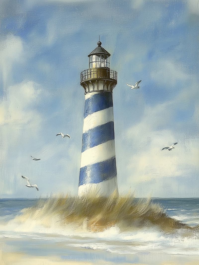 Blue Striped Lighthouse Wall Art