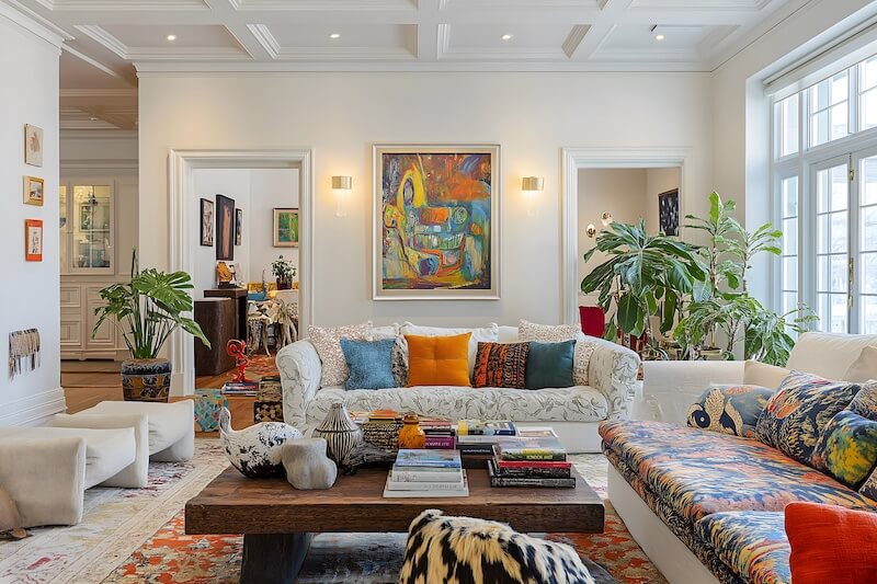 Living Room with Mixed Botanical Prints