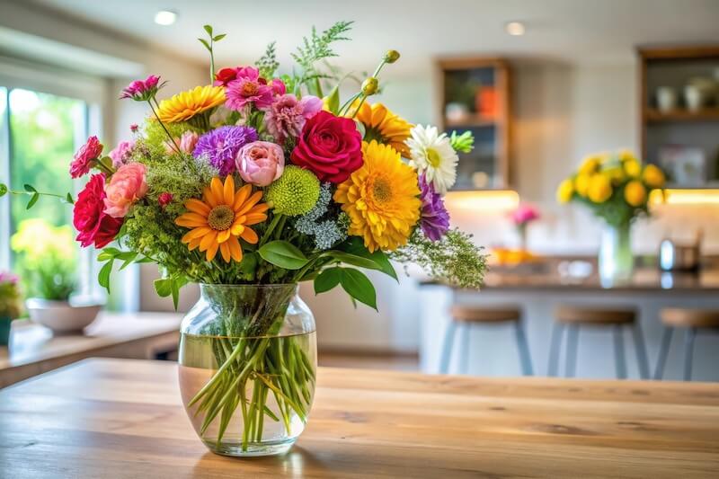 Glass Vase with Colorful Fresh Flowers