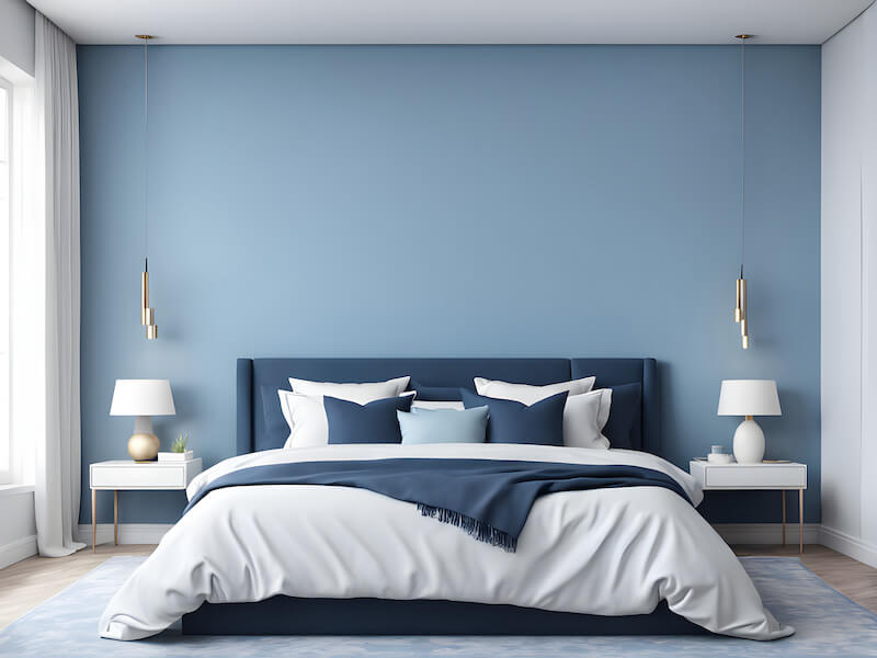 Light Blue Accent Wall in Bedroom