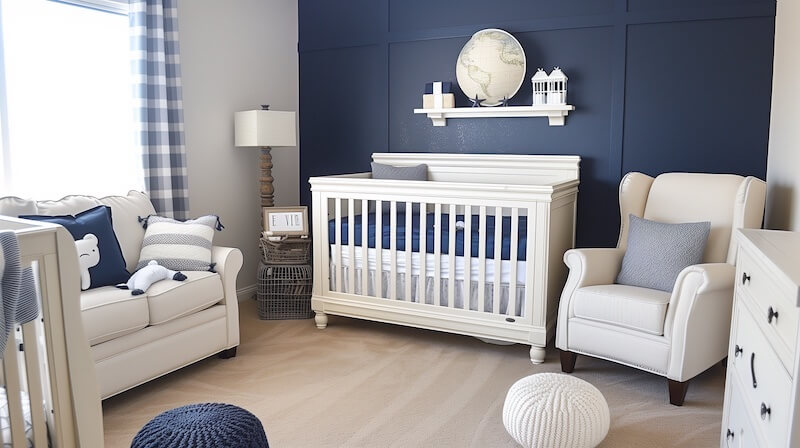 Navy Blue Accent Wall in Nursery