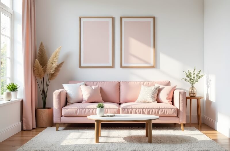 White Living Room with Pink Accents