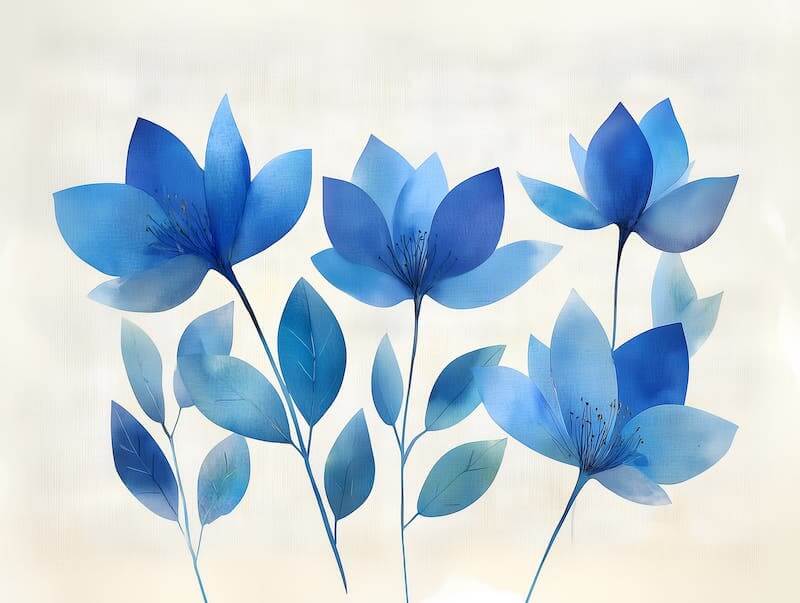 Stylized Blue Flowers on White Background Wall Art