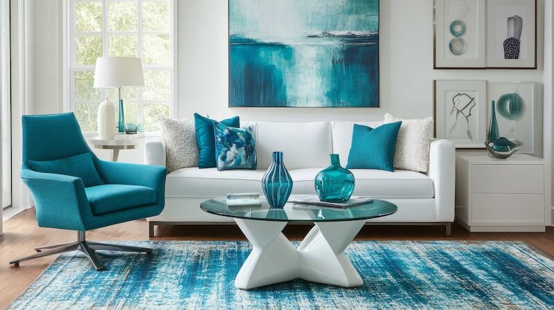 Teal and White Living Room