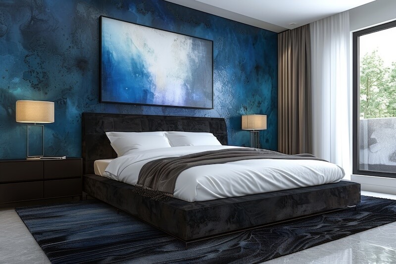 Textured Blue Accent Wall in Bedroom