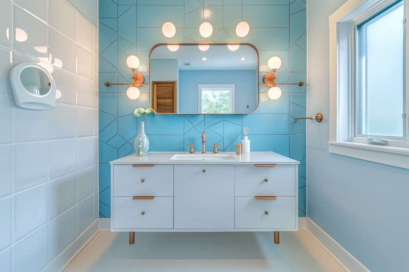 Turquoise Accent Wall in Bathroom