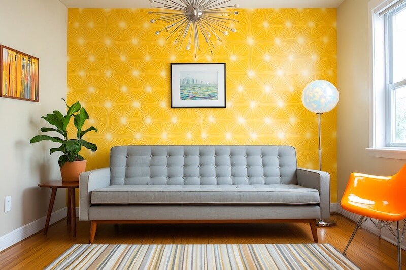 Warm Grey Walls with Yellow Accent Wall