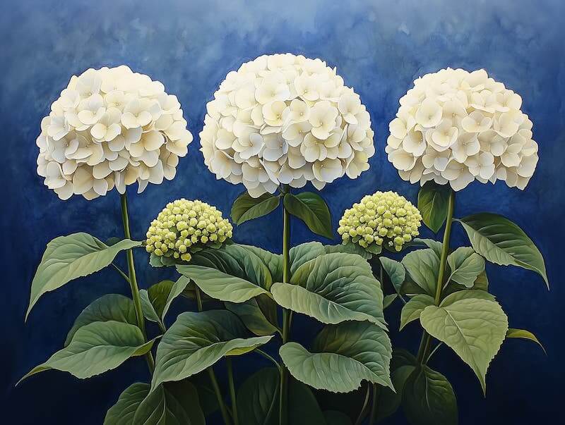 Botanical Art of White Hydrangeas