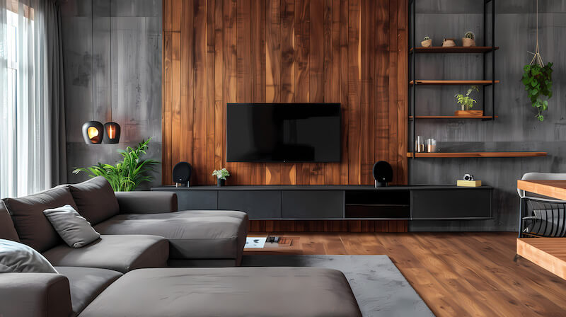 Wood Accent Wall in Modern Living Room