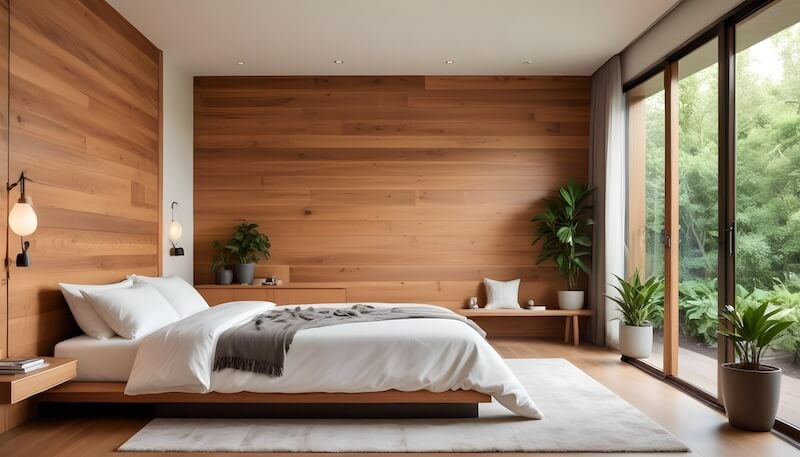 Wood Accent Walls in a Bedroom